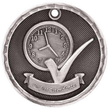 Antique Silver 2" 3D Perfect Attendance Medal