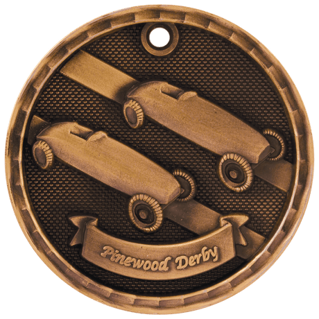 Antique Bronze 2" 3D Pinewood Derby Medal