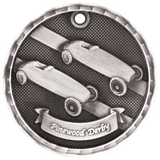 Antique Silver 2" 3D Pinewood Derby Medal