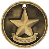 Antique Gold 2" 3D Star Performer Medal