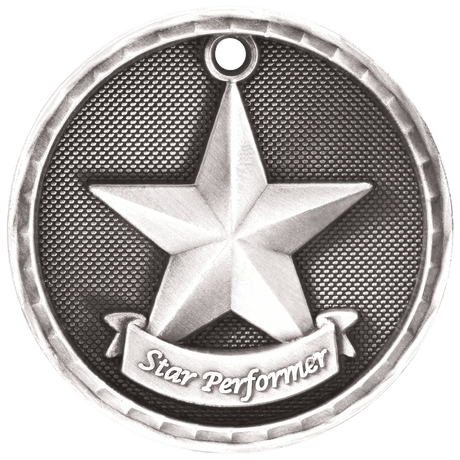 Antique Silver 2" 3D Star Performer Medal