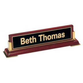 10 5/8"x 2 3/4 x 2 1/2 Rosewood Piano Finish Nameplate and Gold Metal Accents with Black Plate