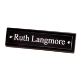 Black Piano Finish Nameplate with Acrylic Engraving Plate, Two Silver 9 1/4" x 2 1/8" Posts