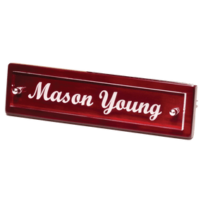 9 1/4" x 2 1/8" Rosewood Piano Finish Nameplate with Acrylic Engraving Plate, Two Silver Posts