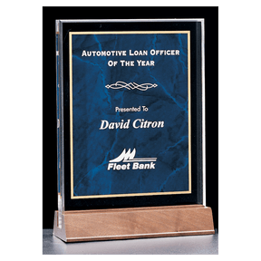 5" x 7 5/8" Sapphire Marble Acrylic Award with American Walnut Base