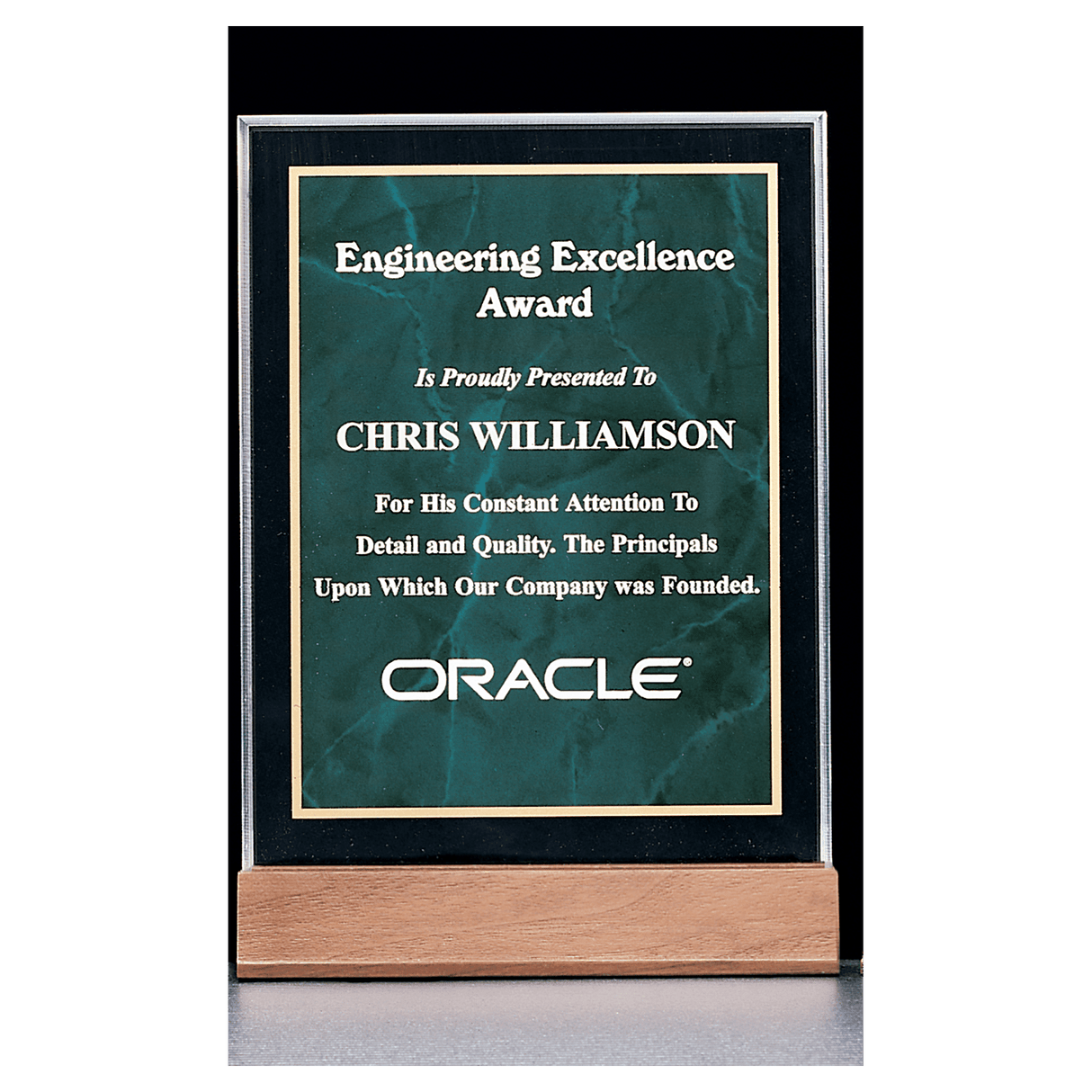 Emerald Marble Acrylic Award with American Walnut 6" x 8 5/8" Base