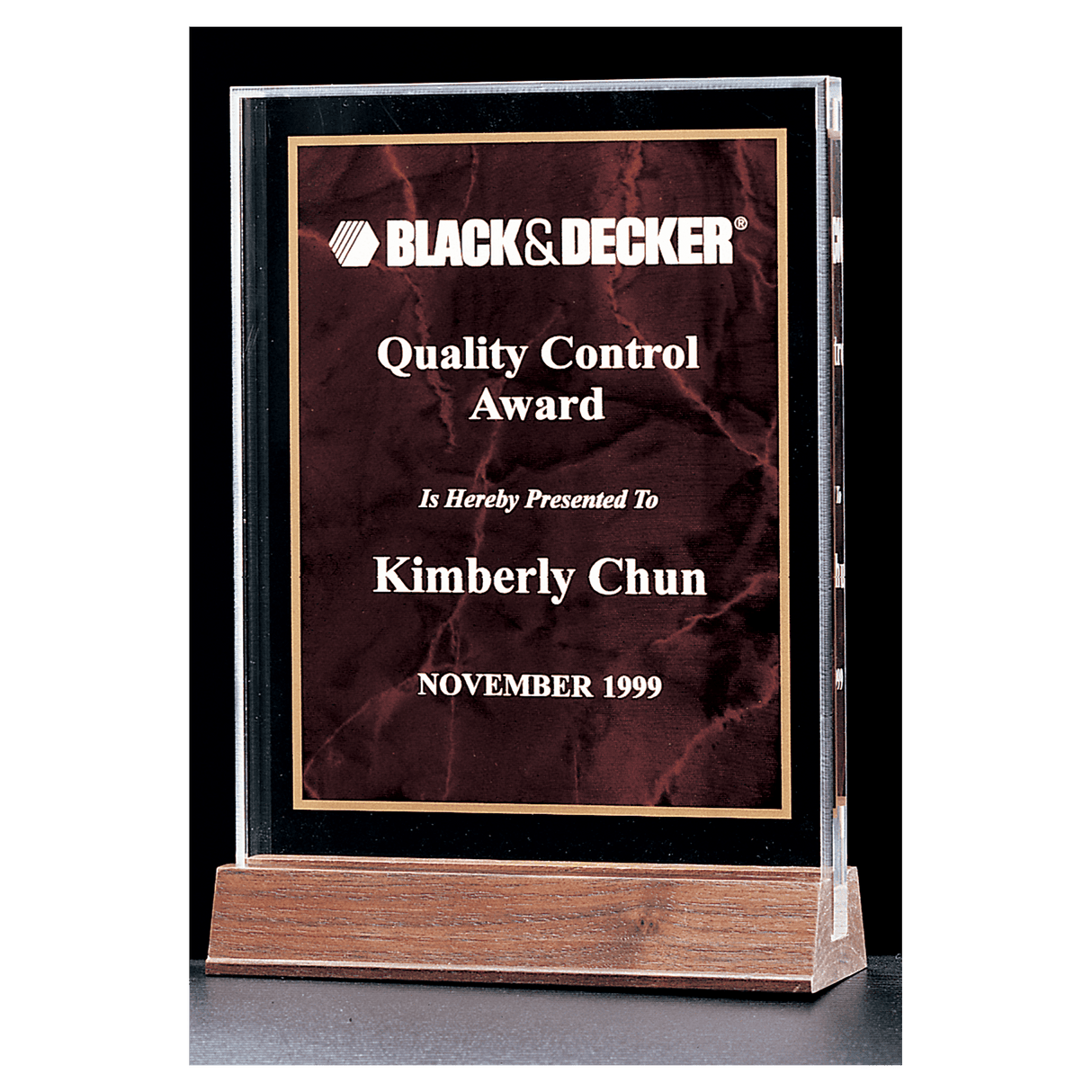 6" x 8 5/8" Ruby Marble Acrylic Award with American Walnut Base