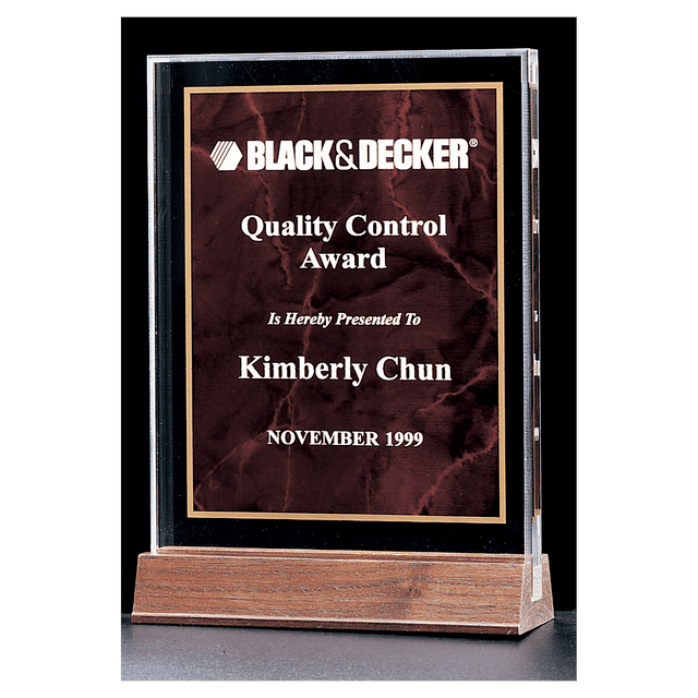 6" x 8 5/8" Ruby Marble Acrylic Award with American Walnut Base