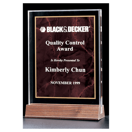 Ruby Marble Acrylic Award with American Walnut 6" x 8 5/8" Base