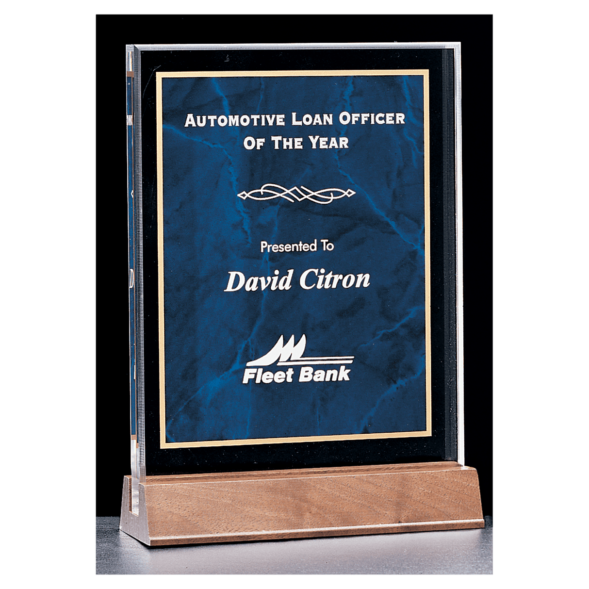 6" x 8 5/8 " Sapphire Marble Acrylic Award with American Walnut Base