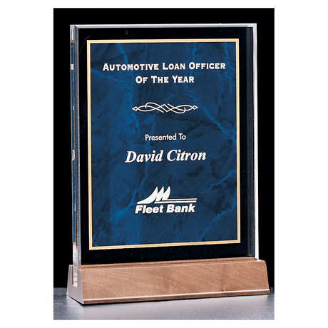 6" x 8 5/8 " Sapphire Marble Acrylic Award with American Walnut Base