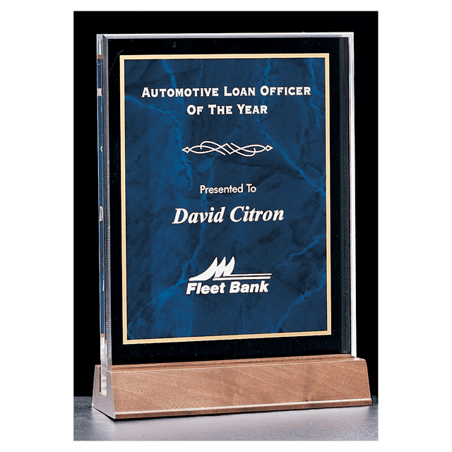 6" x 8 5/8 " Sapphire Marble Acrylic Award with American Walnut Base