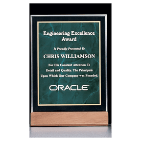 7" x 9 5/8" Emerald Marble Acrylic Award with American Walnut Base