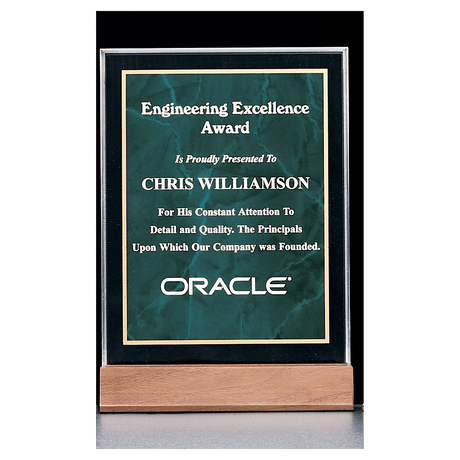7" x 9 5/8" Emerald Marble Acrylic Award with American Walnut Base
