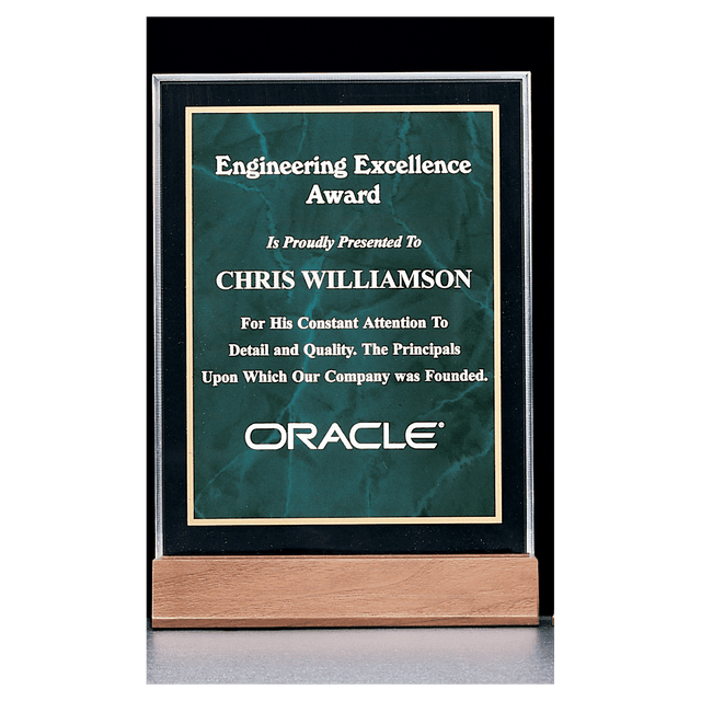 7" x 9 5/8" Emerald Marble Acrylic Award with American Walnut Base