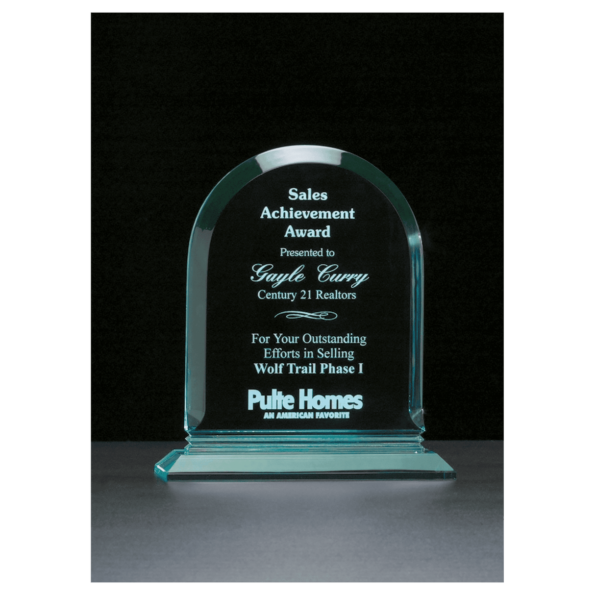 7 1/2" x 8 3/4" Arch Series Jade Acrylic Award