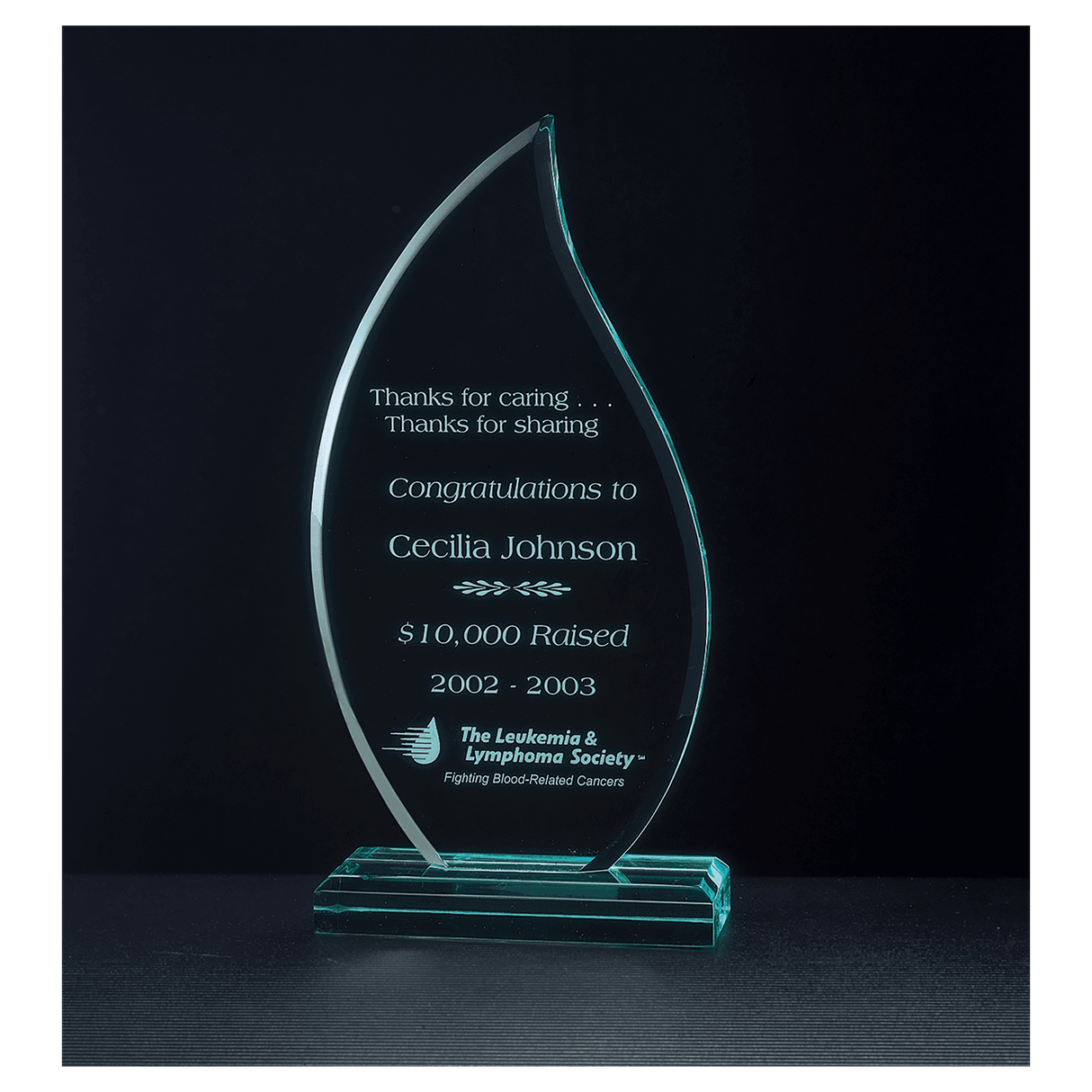 4 3/4" x  9 3/4" Flame Series Jade Acrylic Award
