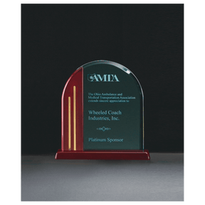 7 1/2" x 7 7/8" Arch Series Jade Acrylic with Rosewood Piano Finish Base, Gold Metal Accents