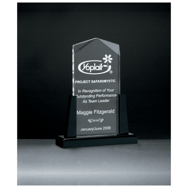 6 1/2" x 8" Spire Series Clear Acrylic Upright on Black Acrylic Base