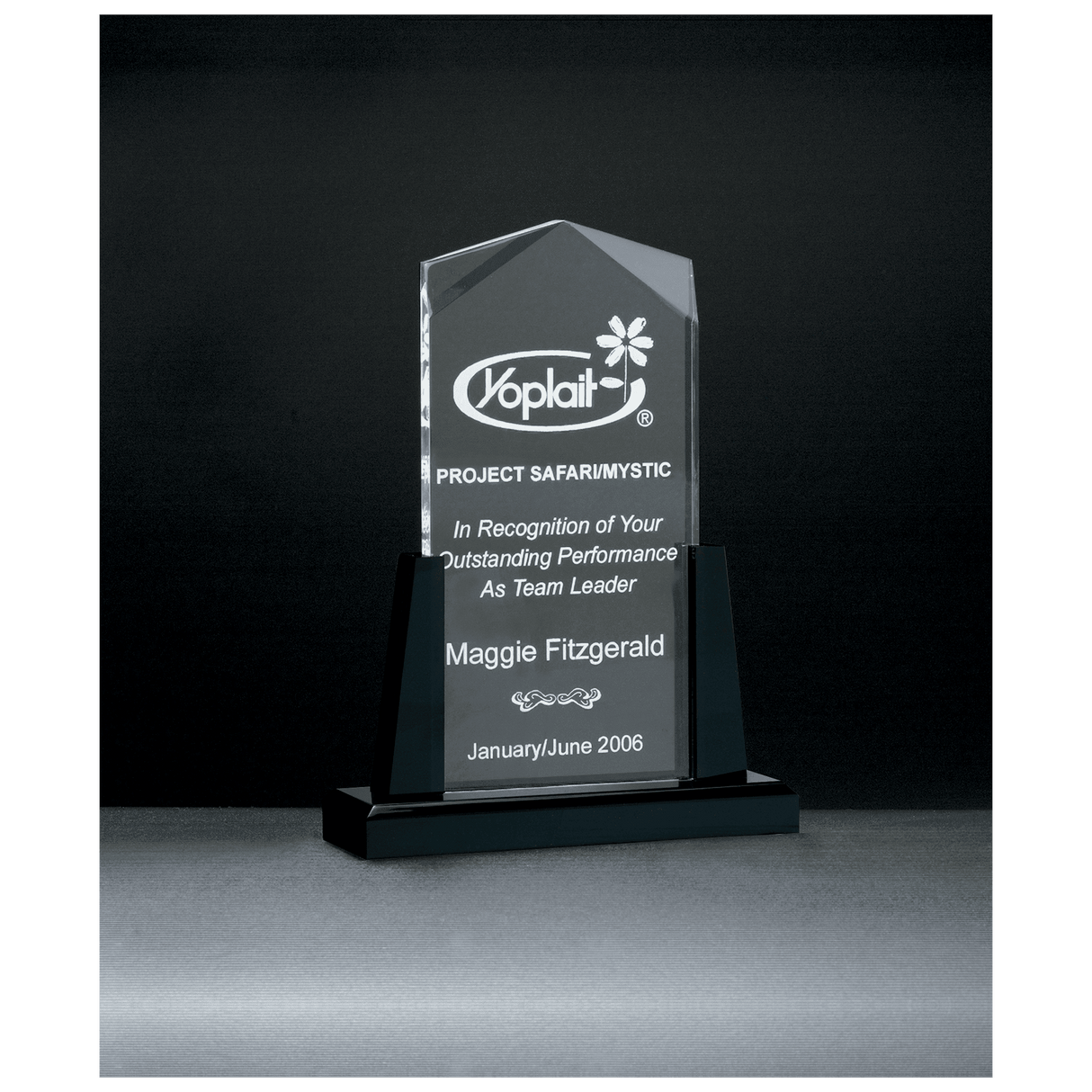 6 1/2" x 10" Spire Series Clear Acrylic Upright on Black Acrylic Base