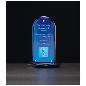 5" x 8" Arch Series Acrylic, Blue Mirror Upright, Black Base with Convex Acrylic Front