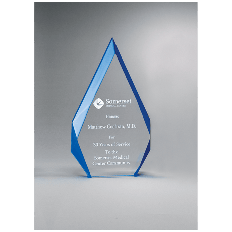 6 1/4" x 8 7/8" Flame Series Clear Freestanding Acrylic with Blue Accented Bevels