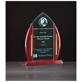 7 1/2" x 9 5/8" Flame Jade Acrylic with Rosewood Piano Finish Base and Posts, Gold Metal Accents