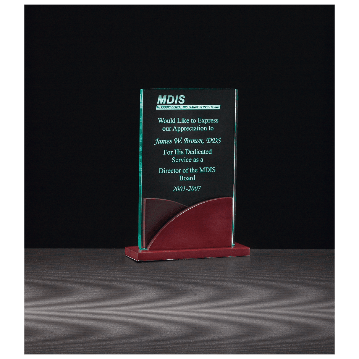 4 7/8" x 6 1/2" Premium Series Jade Acrylic on Mahogany Finish Base