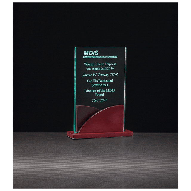 4 7/8" x 6 1/2" Premium Series Jade Acrylic on Mahogany Finish Base