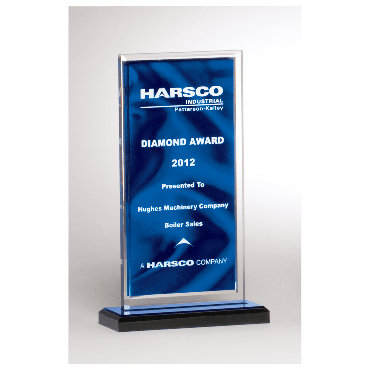 5" x 6 1/2" Dark Blue Draped Satin Patterned Acrylic with Silver Mirror Border, Black with Blue Top Base