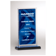 5" x 6 1/2" Dark Blue Draped Satin Patterned Acrylic with Silver Mirror Border, Black with Blue Top Base