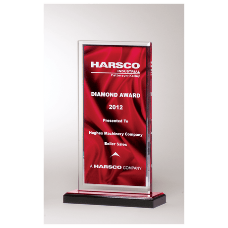 5 x 7 1/2" Deep Red Draped Satin Patterned Acrylic with Silver Mirror Border, Black with Red Top Base