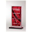 5 x 8 1/2" Deep Red Draped Satin Patterned Acrylic with Silver Mirror Border, Black with Red Top Base