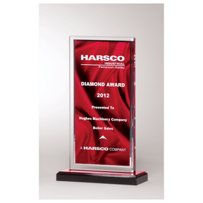 5 x 8 1/2" Deep Red Draped Satin Patterned Acrylic with Silver Mirror Border, Black with Red Top Base