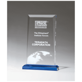 Clear Acrylic Award with Blue Highlights and Blue 5" x 7 3/4" Apex Series Base