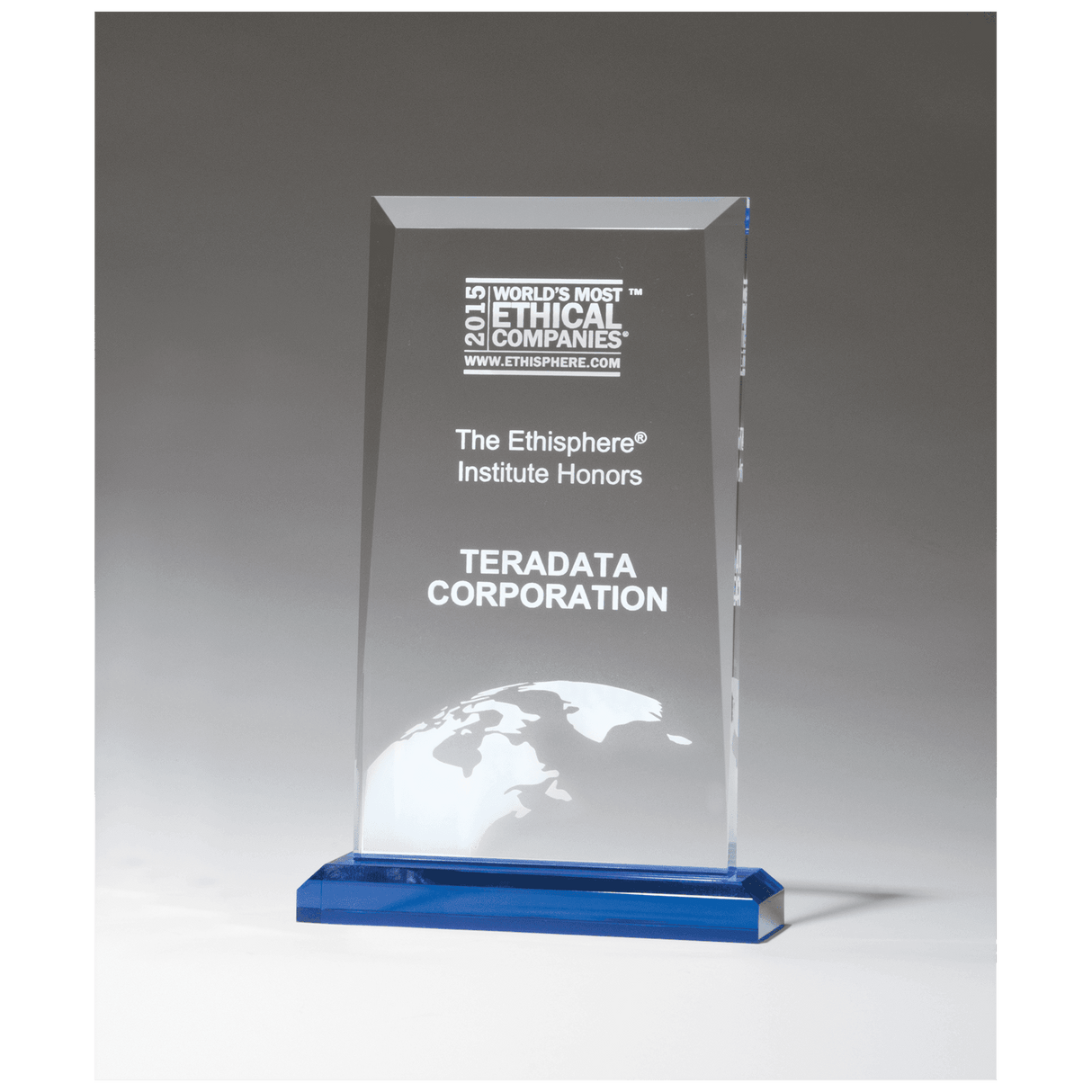 Clear Acrylic Award with Blue Highlights and Blue 5 1/2" x 8 3/4" Apex Series Base