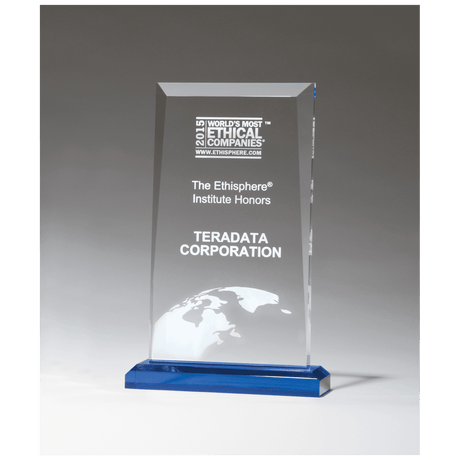 Clear Acrylic Award with Blue Highlights and Blue 5 1/2" x 8 3/4" Apex Series Base
