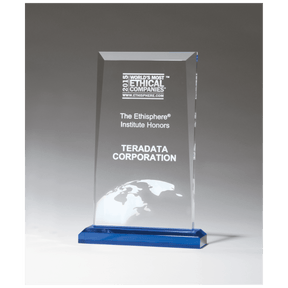 6 x 9 3/4" Apex Series Clear Acrylic Award with Blue Highlights and Blue Base