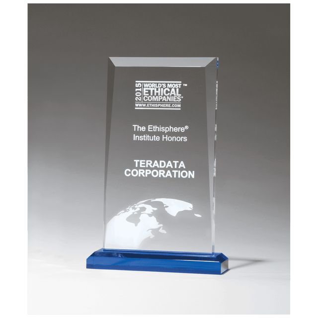6 x 9 3/4" Apex Series Clear Acrylic Award with Blue Highlights and Blue Base
