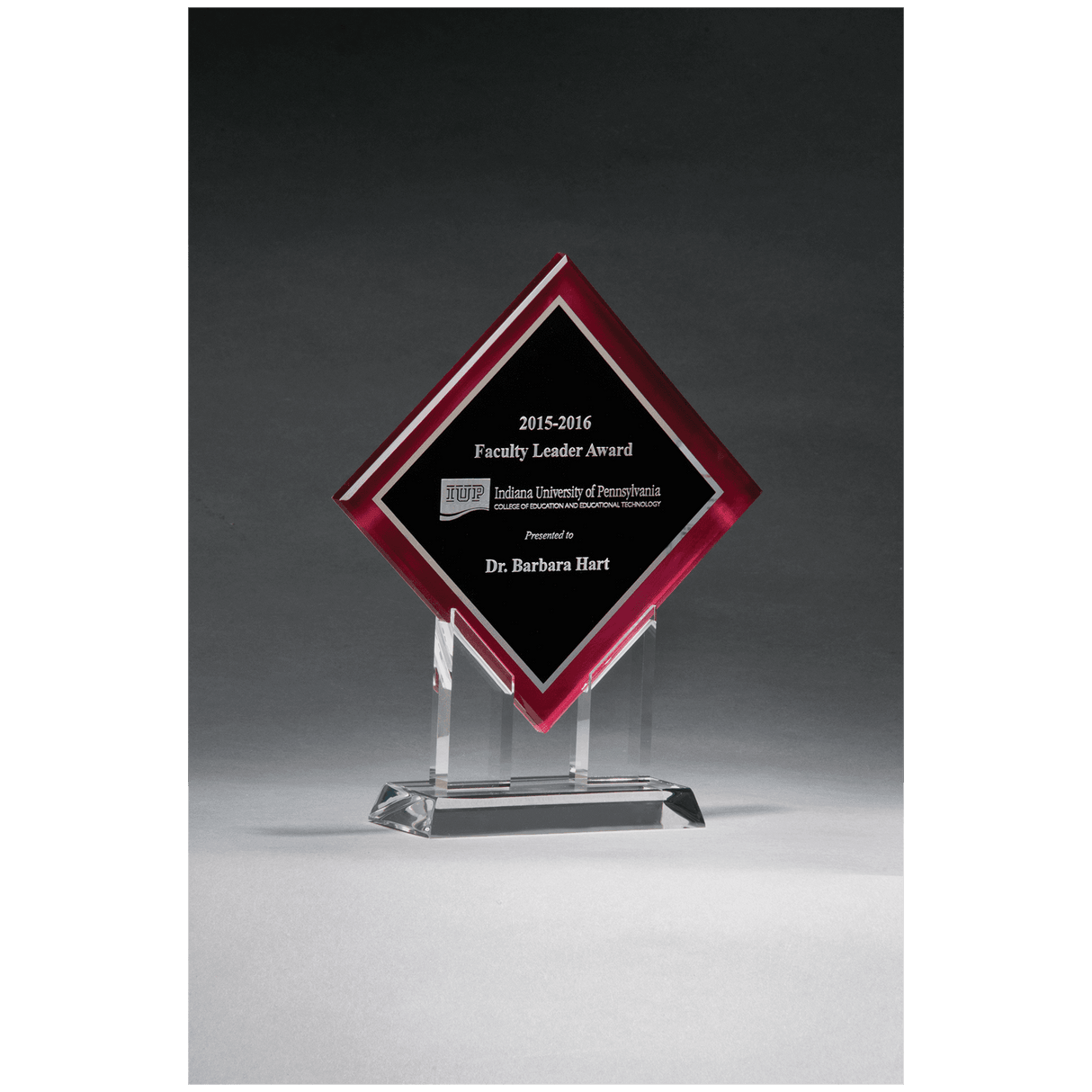 8 1/2" x 10" Diamond Series Acrylic w/Printed Red Border, Silver Mirror Highlights