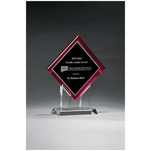8 1/2" x 10" Diamond Series Acrylic w/Printed Red Border, Silver Mirror Highlights