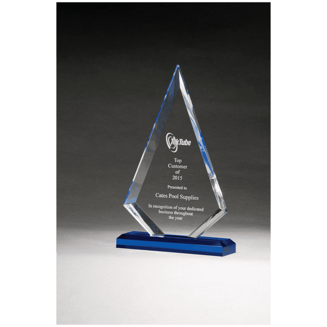 5 1/2" x 7 3/4" Arrow Series Clear Acrylic with Blue Highlights and Blue Base