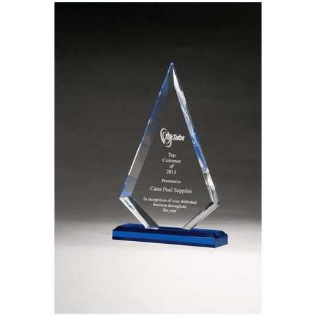 5 1/2" x 7 3/4" Arrow Series Clear Acrylic with Blue Highlights and Blue Base