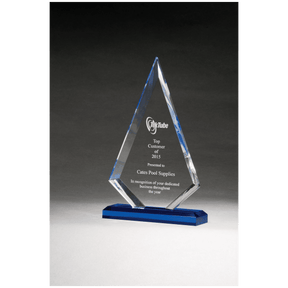 6" x 9 1/2" Arrow Series Clear Acrylic with Blue Highlights and Blue Base