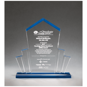10" x 10 3/4" Large Tower Spotlight Clear Acrylic with Blue Accent on Blue Acrylic Base
