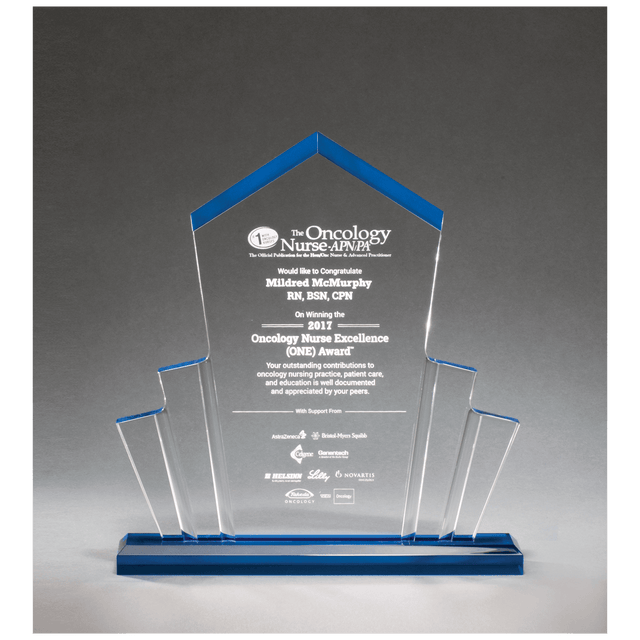 10" x 10 3/4" Large Tower Spotlight Clear Acrylic with Blue Accent on Blue Acrylic Base