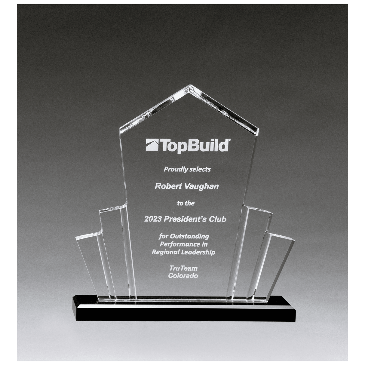 10" x 10 3/4" Large Tower Spotlight Clear Acrylic with Black Acrylic Base.