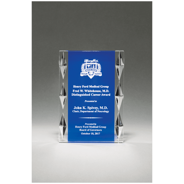 4"x 6" Freestanding Acrylic with Blue Background and Carved Jewel Accents