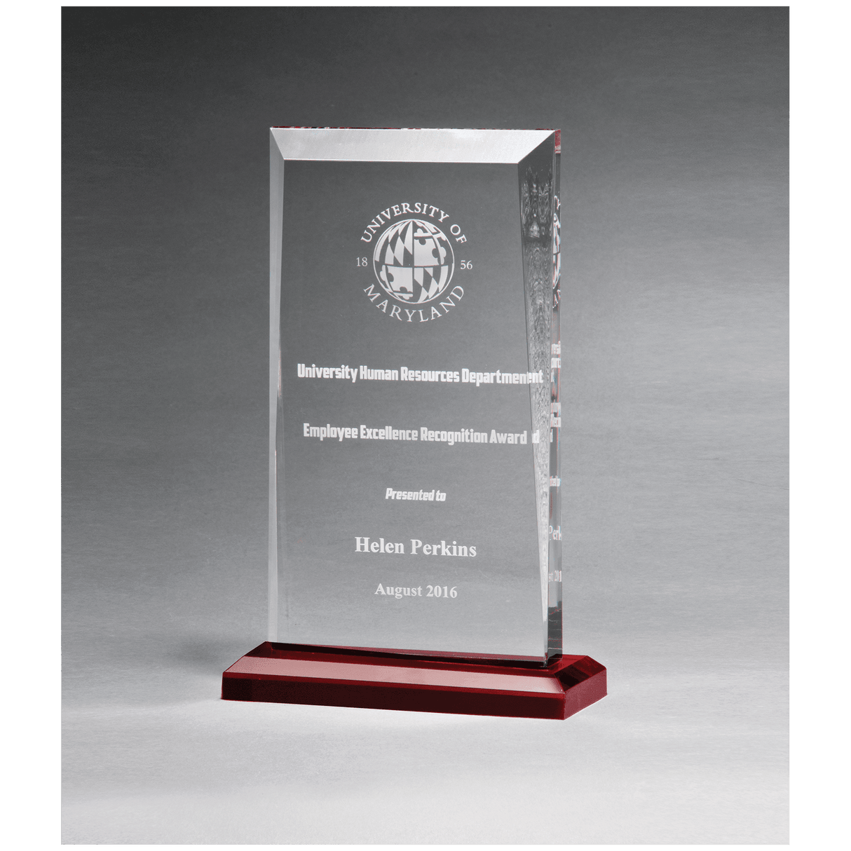 Clear Acrylic Award with Red Highlights and Red 5" x 7 3/4" Apex Series Base
