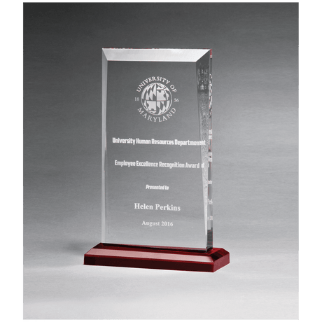 Clear Acrylic Award with Red Highlights and Red 5 1/2" x 8 3/4" Apex Series Base